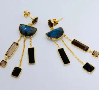 Blue Earrings with a gold chain