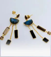 Blue Earrings with a gold chain