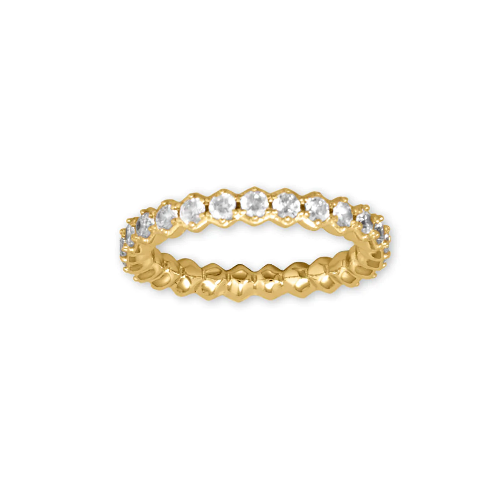14 Karat Gold Plated Hexagon CZ Eternity Ring | Trendoza