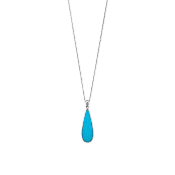 Rhodium Blue Opal Elongated Pear Pendant
